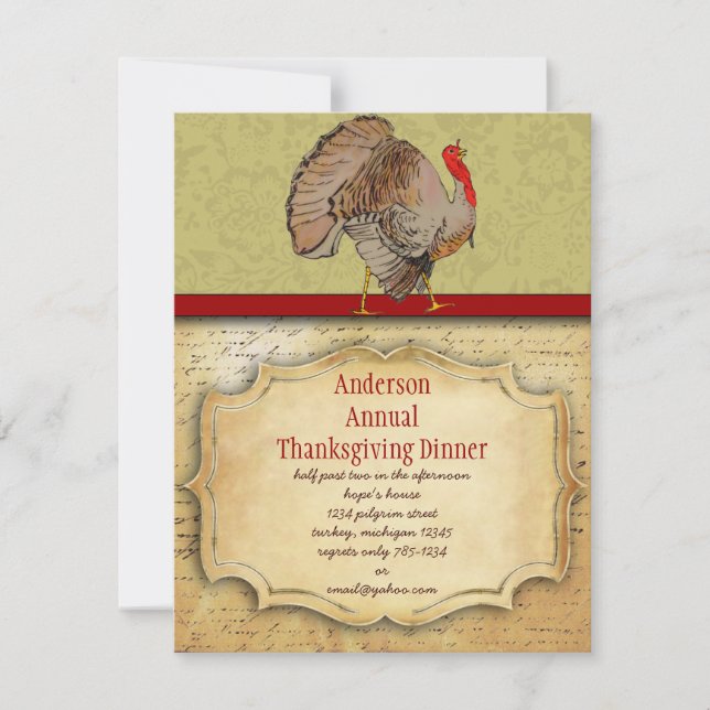 Invitation Dîner vintage traditionnel turc Thanksgiving (Devant)