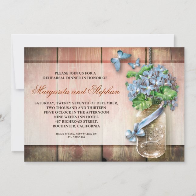 Invitation dîners de répétition de bois rustique de mason jar (Devant)