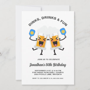Invitation Dinks & Boissons Beer Mugs Pickleball fête d'anniv
