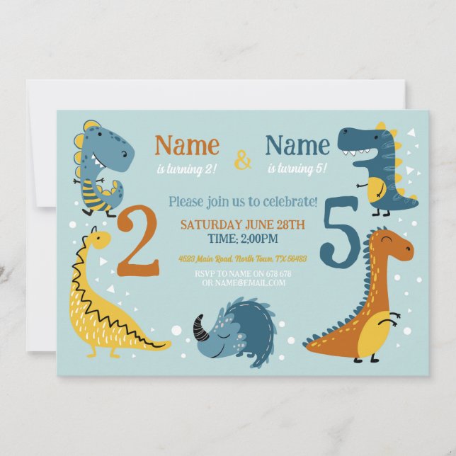 Invitation Dino Anniversaire de enfant Filles Garçons N'Impor (Devant)