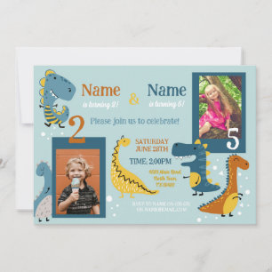 Invitation Dino Anniversaire de enfant Girls Boys Photo Parti