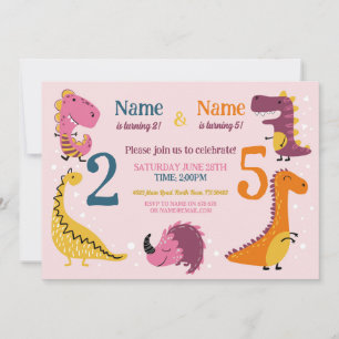 Invitation Dino Anniversaires de enfants Filles Rose n'import