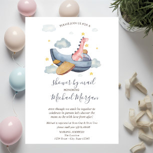 Invitation Dino Avion, Nuages, Points Baby shower Par Courrie