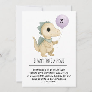 Invitation Dino beige avec pointes bleues et Joyeux Anniversa