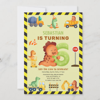 Invitation Dino Crew 6e Anniversaire Construction Dinosaur