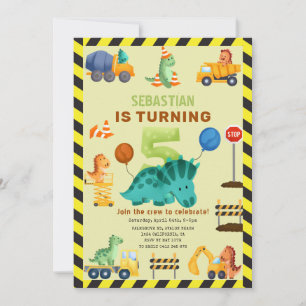 Invitation Dino Crew Construction 5e Anniversaire Dinosaur
