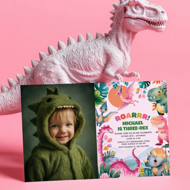 Invitation Dino Dinosaur Dig Fossil Enfants 3e anniversaire P (Créateur téléchargé)