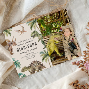 Invitation Dino-Four Dinosaur 4ème anniversaire Photo