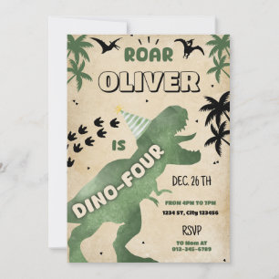 Invitation Dino Four T-Rex Dinosaur 4e anniversaire Invitatio
