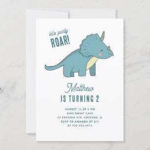 Invitation Dino mignon bleu. Enfants / Fête d'anniversaire de