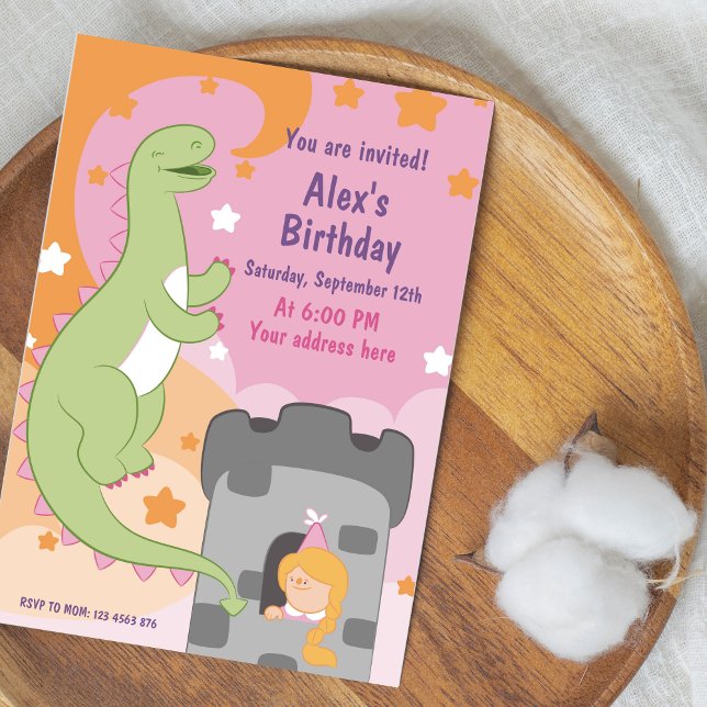 Invitation Dino-mite Anniversaire Bash ! Dinosaure à main (Dino-mite Birthday Bash Hand-Drawn Dinosaur Invitation)