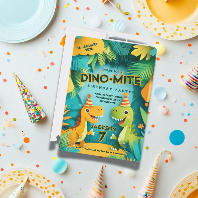 Invitation Dino-Mite DInosaur Theme Boys Anniversaire (Créateur téléchargé)