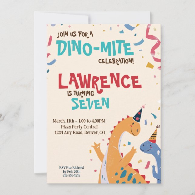 Invitation Dino-Mite Festive Dinosaur fête d'anniversaire (Devant)