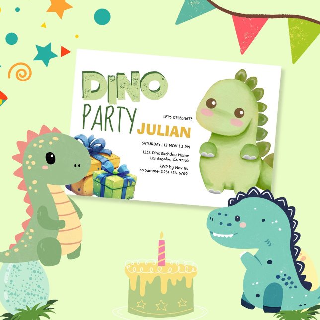 Invitation Dino Party Cute Dinosaur Anniversaire (Créateur téléchargé)