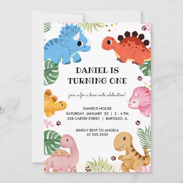 Invitation Dino Party Cute Dinosaur Anniversaire Fête Invitat (Devant)