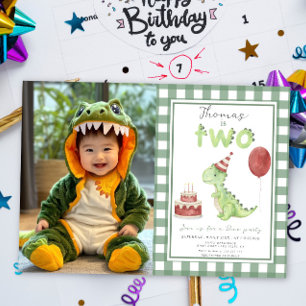 Invitation Dino Party Cute Dinosaur Anniversaire Two-Rex