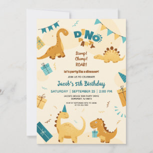 Invitation Dino Party. Cute Dinosaures 5e anniversaire