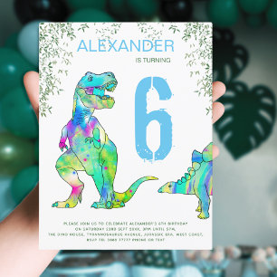 Invitation Dino Party Cute Dinosaures 6e anniversaire