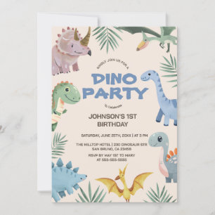 Invitation Dino Party   Cute Dinosaures Premier anniversaire