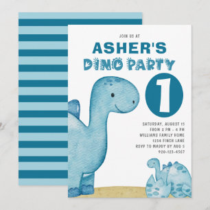 Invitation Dino Party Cute Dinosaures Premier anniversaire