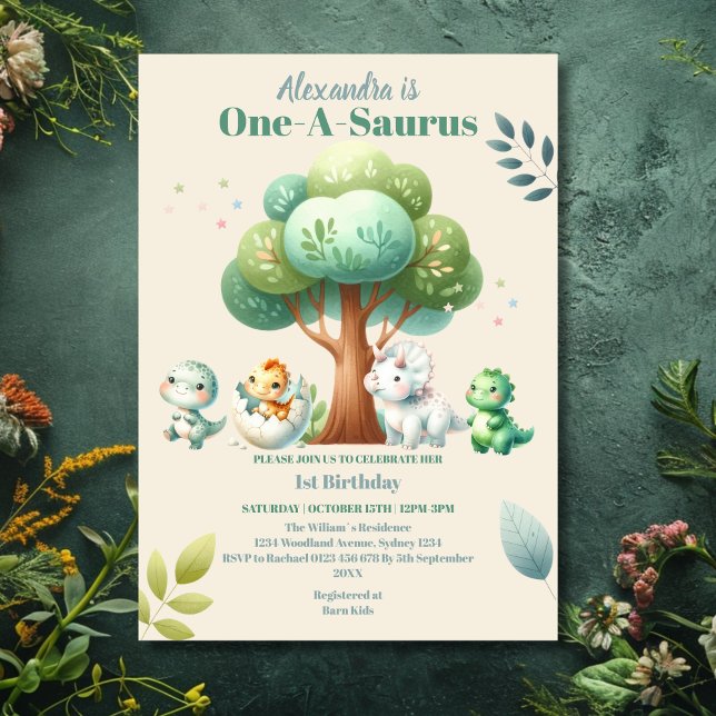 Invitation Dino Party Cute Dinosaures Premier anniversaire (Créateur téléchargé)