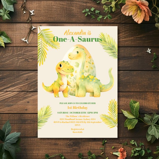 Invitation Dino Party Cute Dinosaures Premier anniversaire (Créateur téléchargé)