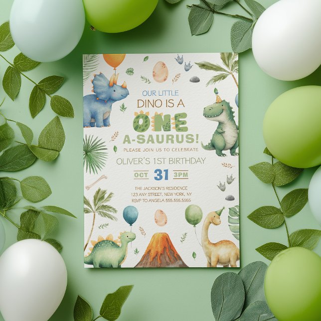 Invitation Dino Party | Cute Dinosaurs First Birthday Invitat (Créateur téléchargé)