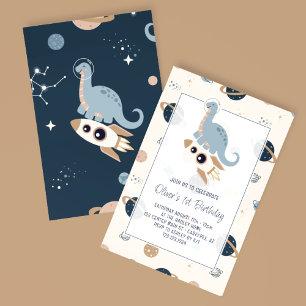 Invitation Dino Party Dinosaures Outerspace 1er anniversaire