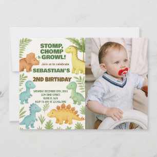 Invitation Dino Party personnalisable avec photo