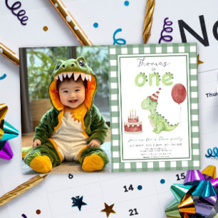 Invitation Dino Party   Premier anniversaire de Cute Dinosaur