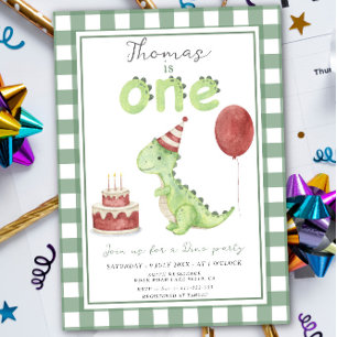 Invitation Dino Party   Premier anniversaire de Cute Dinosaur