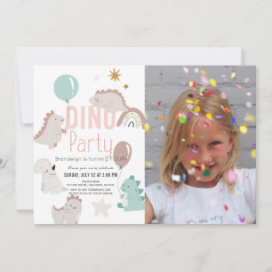 Invitation Dino Party rose Dinosaur fille photo Anniversaire