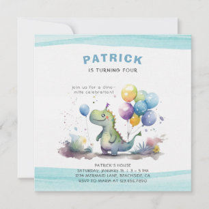 Invitation Dino Party Watercolor Boy Blue Anniversaire