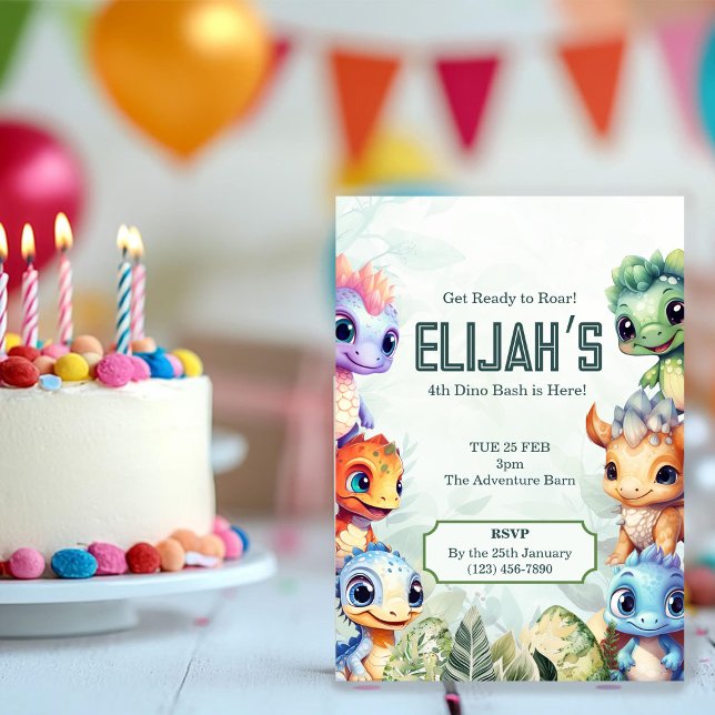 Invitation Dino Roar 4e anniversaire Bash (Créateur téléchargé)