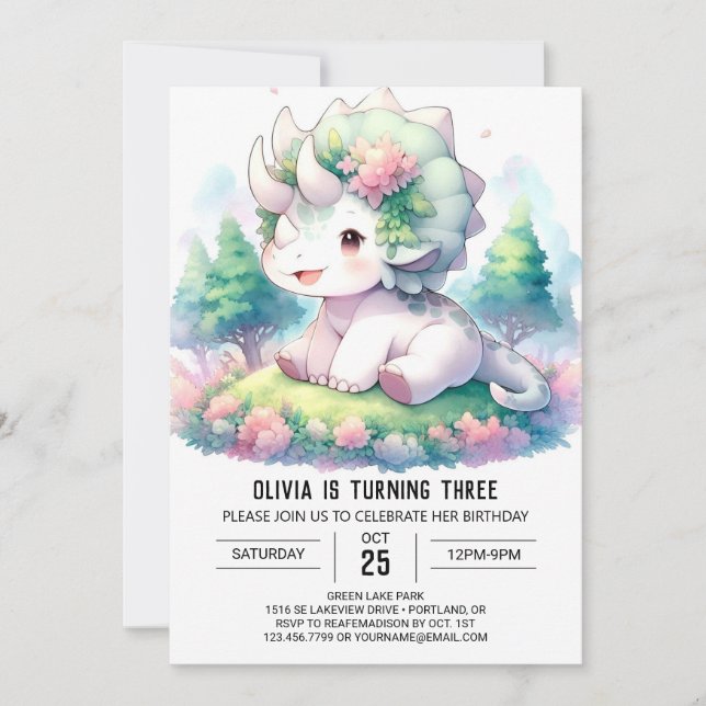 Invitation Dino sophistiqué délice Anniversaire (Devant)