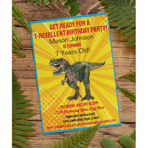 Invitation Dino T-Rex Dinosaur Amusant Anniversaire coloré