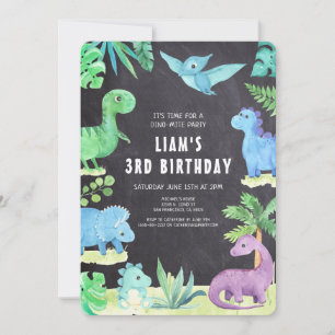 Invitation Dino Three Trex Boy 3ème Dinosaur Anniversaire
