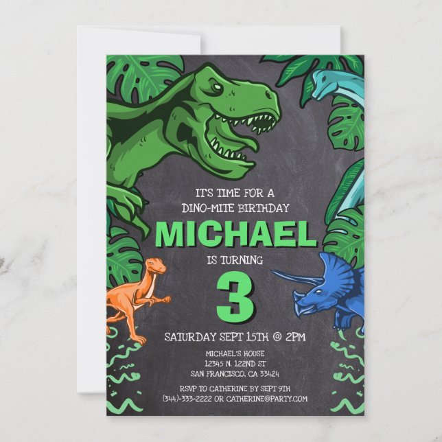 Invitation Dino Trex Jurassic Boy Dinosaur Anniversaire (Devant)