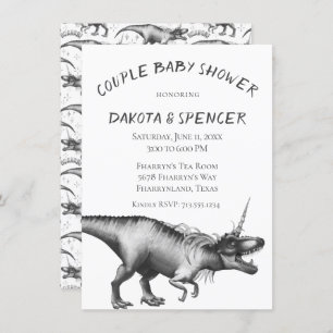Invitation Dinocorn Silver   Baby shower Couples monochromes