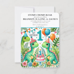 Invitation Dinosaur 1er anniversaire Boy Stomp Chomp Roar