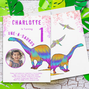 Invitation Dinosaur 1er anniversaire fête rose photo