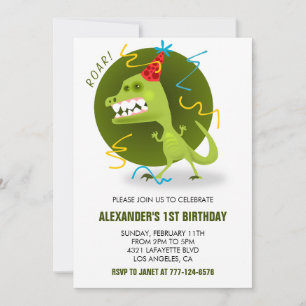 Invitation Dinosaur 1er anniversaire garçon t rex pour enfant