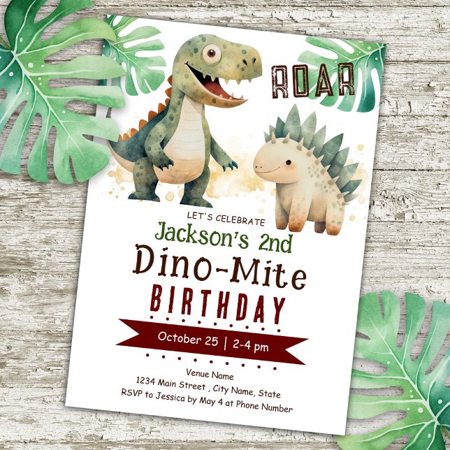Invitation Dinosaur 2e aquarelle d'anniversaire (Créateur téléchargé)
