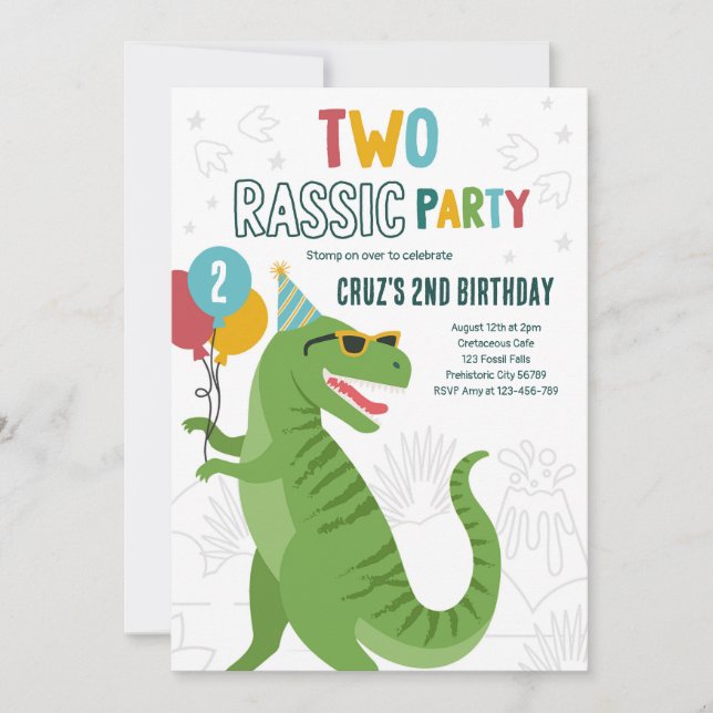 Invitation Dinosaur 2e fête d'anniversaire T-Rex 2e anniversa (Devant)