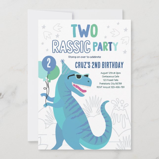 Invitation Dinosaur 2e fête d'anniversaire T-Rex 2e anniversa (Devant)