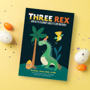 Invitation Dinosaur 3-Rex Enfants Troisième anniversaire Invi