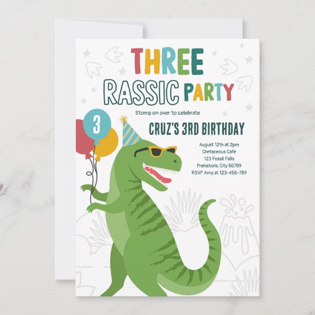 Invitation Dinosaur 3e anniversaire fête T-Rex 3e anniversair (Devant)