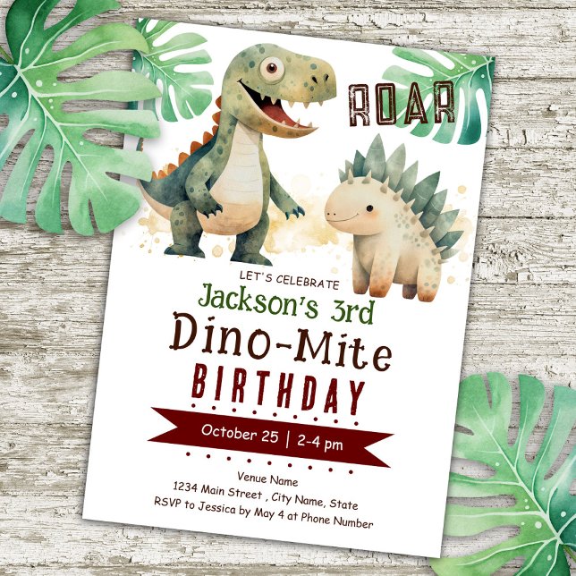 Invitation Dinosaur 3e aquarelle d'anniversaire (Créateur téléchargé)