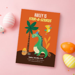 Invitation Dinosaur 4-A-Saurus Enfants Quatrième anniversaire