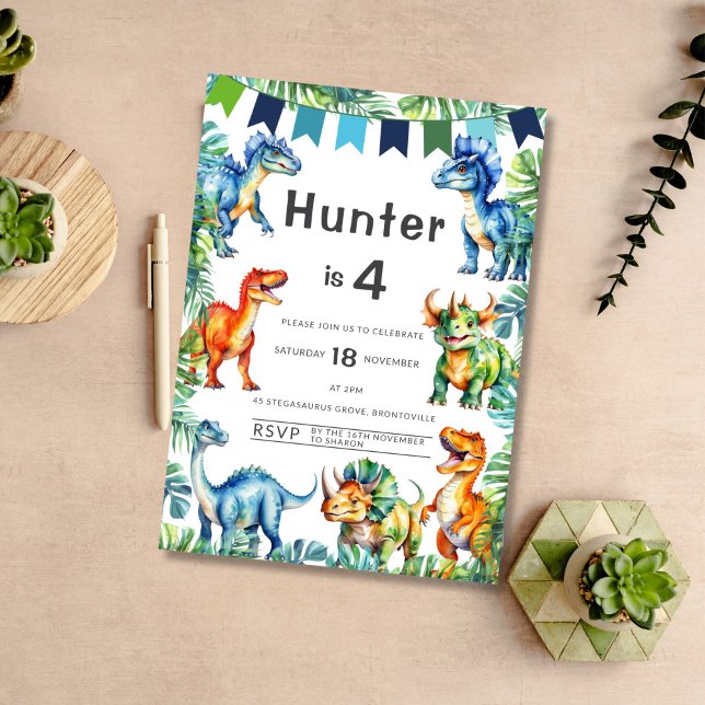 Invitation Dinosaur 4e anniversaire (Créateur téléchargé)